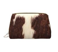 Bolsa de Aseo Bolsa de Maquillaje Bolsa de cosméticos Bolsa de Aseo de Viaje portátil con Cremallera,Piel de Vaca, Pelo de Vaca, Piel de Vaca, ceja y patrón de Animal doméstico Blanco