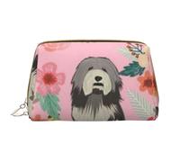 Bolsa de Aseo Bolsa de Maquillaje Bolsa de cosméticos Bolsa de Aseo de Viaje portátil con Cremallera,Collie Barbudo Florales Perro Florales Perro Collie Barbudo Perro Rosa