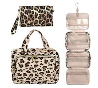 Bolsa de Aseo Colgante, Organizador de Artículos de Tocador de Viaje con Neceser de Viaje de Leopardo, Neceser Colgante de Viajes de Gran Capacidad, Bolso de Baño para Viaje, Toiletry Bag Plegable