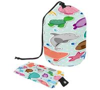 Bolsa de aseo con cordón, diseño de animales Sealife, bolsa de aseo con forma de barril, bolsa organizadora de maquillaje de viaje + bolsa pequeña, multicolor,