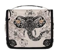 Bolsa de aseo con diseño de elefante y flor étnica, lisa, para colgar artículos de tocador cosméticos, organizador de maquillaje, multicolor, talla única