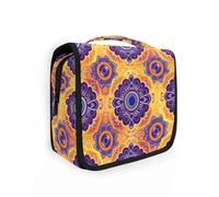 Bolsa de aseo con diseño de mandala y girasoles, color naranja y morado con gancho para colgar, plegable, impermeable, para hotel