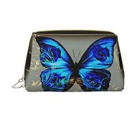 Bolsa de aseo con diseño de mariposa naranja, organizador de viaje para hombres y mujeres, bolsa de maquillaje de cuero ligero, bolsa de cosméticos pequeña, Mariposa azul, Talla única