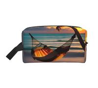 Bolsa de aseo con estampado de hamaca de playa para hombre, bolsa de aseo de viaje de gran capacidad, bolsa de cosméticos para mujeres, White, Talla única