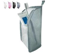 Bolsa de aseo de pie, portátil y ligera, bolsa de almacenamiento para cepillo de dientes de viaje, organizador de cosméticos de malla impermeable, gran capacidad para inodoros, maquillaje, gris