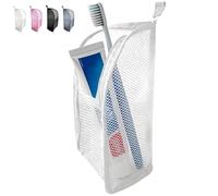 Bolsa de aseo de pie, portátil y ligera, bolsa de almacenamiento para cepillo de dientes de viaje, organizador de cosméticos de malla impermeable, gran capacidad para inodoros, maquillaje, blanco