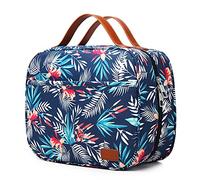Bolsa de Aseo de Viaje Colgante de Gran Capacidad, Organizador de Aseo de Viaje cosmético para Mujer con 4 Compartimentos y 1 Gancho Resistente, Viaje/Uso Diario/Navidad, Hoja de Palmera