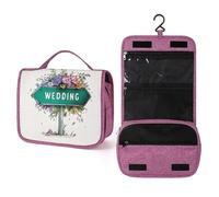Bolsa de aseo de viaje con diseño de letrero de carretera con flores para mujer, organizador de maquillaje colgante con gancho para champú