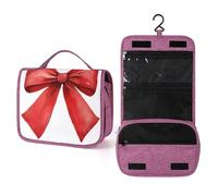Bolsa de aseo de viaje con lazo rojo grande en acuarela para mujer, organizador de maquillaje colgante con gancho para champú