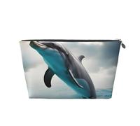 Bolsa de aseo de viaje de piel con estampado de delfín con texto en inglés "Looking at You" para mujer, bolsa de viaje para artículos de tocador, bolsa de cosméticos y maquillaje, Silver, Talla única