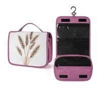 Bolsa de aseo de viaje minimalista con tallos de trigo seco botánico para mujer, organizador de maquillaje colgante con gancho para champú