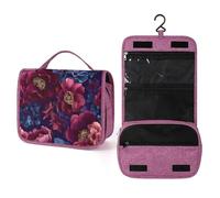 Bolsa de aseo de viaje romántica con diseño de flores bohemias para mujer, organizador de maquillaje colgante con gancho para champú