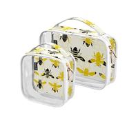 Bolsa de aseo de viaje transparente, bolsa de cosméticos de colmena de abeja amarilla de abeja, bolsas de maquillaje, paquete de 2 bolsas de PVC portátiles impermeables para artículos de tocador para