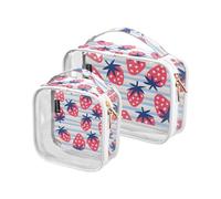 Bolsa de aseo de viaje transparente para vacaciones, casa de campo, cálida y encantadora, bolsa de cosméticos de fresa, bolsas de maquillaje, paquete de 2 bolsas de PVC portátiles impermeables para