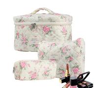 Bolsa de aseo floral, bolsa de maquillaje floral linda - Bolsa de aseo de 3 piezas - Bolsa de cosméticos de viaje con flores estéticas de algodón para viajar, B, Fare riferimento alla descrizione