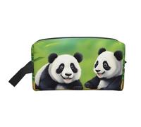 Bolsa de aseo multifuncional de dos bonitos pandas para viajes, para uso diario y fitness, para cosméticos, artículos de papelería y más