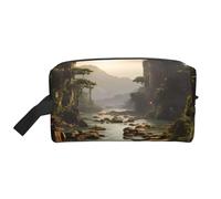 Bolsa de aseo multifuncional de viaje con diseño de montañas y ríos, bolsa de almacenamiento para cosméticos, artículos de papelería y más