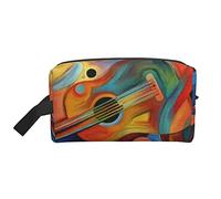 Bolsa de Aseo para Mujeres y Hombres Bolsa de cosméticos Impermeable Bolsa de Maquillaje de Viaje Organizador con asa Pintura al óleo Guitarra y Bolsa de Almacenamiento de Notas Musicales