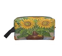 Bolsa de Aseo para Mujeres y Hombres Bolsa de cosméticos Impermeable Bolsa de Maquillaje de Viaje Organizador con asa Girasoles Hermosos en florero Bolsa de Almacenamiento de Pintura al óleo