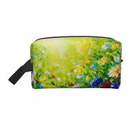 Bolsa de Aseo para Mujeres y Hombres Bolsa de cosméticos Impermeable Bolsa de Maquillaje de Viaje Organizador con asa Pintura al óleo Bolsa de Almacenamiento de Flores Silvestres Coloridas