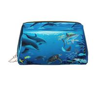 Bolsa de aseo Sea Blue Marine Life, organizador de maquillaje fácil de transportar para brochas de maquillaje, pintalabios, Gold, Talla única, Neceser