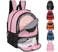 Bolsa de baloncesto para mujer con compartimento para pelotas y zapatos, 30 l, ligera, transpirable, para niñas, fútbol, voleibol, deportes, viajes, escuela, gimnasio, color negro y rosa