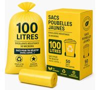 Bolsa de basura amarilla de 100 litros | Caja de 50 bolsas (2 rollos de 25 bolsas) | Alta resistencia 30 micras | Reserva de residuos no alimentarios | Bolsas Basura Grandes Saco de Basura