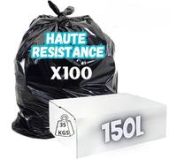 Bolsa de basura de 150 litros reforzada | Lote de 100 bolsas de 150 L ultra resistentes | Gama profesional | Residuos pesados hasta 35 KGS | Obras - Oficinas - Comercios - Restauración (150 litros)