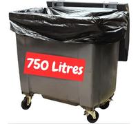 Bolsa de basura de 750 litros | Funda protectora contenedor basura 750 l | 20 bolsas fundas 750 litros, color negro | todos los tipos de residuos y basura, grosor 35 µ, antifugas y antidesastre