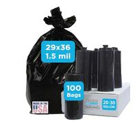 Bolsa de basura negra, resistente de 20 a 30 galones, para cocina y baño, sin perfume, 1.5 mil, rollos comerciales sin núcleo, forro de latas de 29 x 36 pulgadas, uso industrial/oficina, fácil de