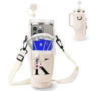 Bolsa de BotellaDe Agua Inicial para Stanley 40 oz Tumbler,con Bolsillo para Teléfono,Bolsa de Botella de Neopreno con Correa Ajustable,Mochila Personalizada Bolsa de Botella con Pajita(K)