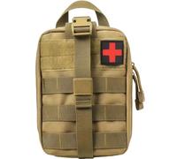 Bolsa de botiquín de primeros auxilios Molle 1000D desprendible, bolsa médica táctica desprendible, saco de primeros auxilios vacía para chaleco, mochila, cinturón, camping y senderismo (Khaki)