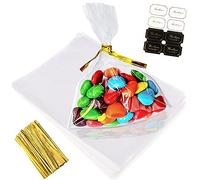 Bolsa de caramelo Bolsa de plástico transparente Bolsa de galletas 100pcs Bolsa OPP 15 x 20 cm con 100 Gracias Etiquetas y enlaces para Galletas Dulces Perlas Joyas Chocolates Regalo