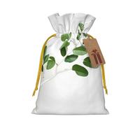 Bolsa de caramelos con cordón de Navidad con estampado de ramitas de vegetación natural, bolsas de Navidad, bolsas reutilizables para envolver regalos de fiesta