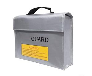 Bolsa de carga y almacenamiento resistente al fuego para baterías de polímero de litio compatible con dispositivos de control remoto con capas de PVC y fibra de vidrio (240 x 185 x 65 mm)