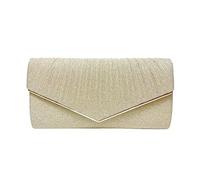 Bolsa de cena europea y americana con purpurina para mujer, retro, plisada, a mano, para vestido de noche, con cadena, bolsa de vestir, bolsa de hombro para la escuela, Gold, Talla única