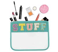 Bolsa de Chenilla con Letras, Bolsa Plana Transparente para Cosas, de Maquillaje, Bolsas de cosméticos Multiusos con Cremallera para Mujeres, Viajes, Gimnasio, Playa, cosméticos