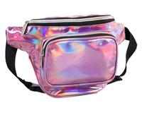 Bolsa De Cintura Brillante Riñonera holográfica for Mujeres y Hombres, riñonera Cruzada Resistente al Agua con Cinturones Ajustables con múltiples Bolsillos para Viajes(Red)