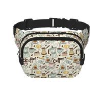 Bolsa de cintura cuadrada con estampado de chocolate y café y caramelo, riñonera de doble capa, riñonera de viaje de moda para hombres y mujeres, negro, talla única, negro, talla única, Negro, One