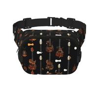 Bolsa de cintura cuadrada de doble capa con estampado de guitarra artística, bolsa de viaje con Bel ajustable, Negro -, Talla única