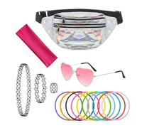 Bolsa De Cintura De 1 Pieza, Lentes De 1 Pieza, Pulsera De 10 Piezas, Collares De 3 Piezas Y Diadema De 1 Pieza, Accesorios Retro, Suministros De Aderezo Para Fiestas, Accesorios Para Mujeres.