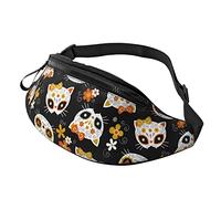 Bolsa De Cintura Táctica Lindo Gato De Calavera De Azúcar Unisex Riñonera Mujer con Agujero De Auriculares,Ajustable Bumbag para Fiesta Marcha Entrenamiento 14X35Cm