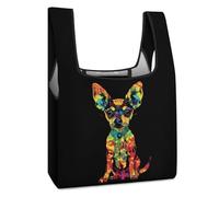 Bolsa de compras con diseño de perro chihuahua teñido anudado, reutilizable, con estampado, plegable, lavable, bolsa de almacenamiento ligera con asa