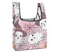 Bolsa de compras con diseño de telaraña divertida y reutilizable con estampado de Halloween, plegable, lavable, bolsa de almacenamiento ligera con asa