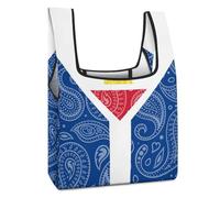 Bolsa de compras con estampado de bandera de San Martín de Francia, divertida y reutilizable, plegable, lavable, bolsa de almacenamiento ligera con asa