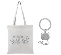 Bolsa De Compras Con Patrón De Gato De 1 Pieza Y Llavero De Gatito De 1 Pieza, Bolsa De Compras De Lona, Bolsa De Compras De Gran Capacidad, Bolsa De Compras