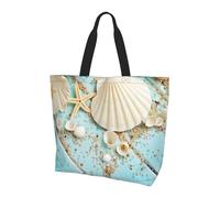 Bolsa de compras de gran capacidad con estampado de cielo nocturno con árboles para mujer, esencial para viajes y compras, Ocean Sea Beach - Conchas marinas y estrellas de mar, color azul, Talla única