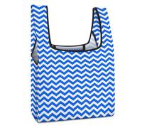 Bolsa de compras plegable con diseño de estrellas de colores neón y rayas onduladas azules y blancas, reutilizable, ideal para el mercado, viajes y acampadas.