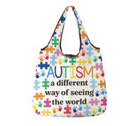 Bolsa de compras plegable de gran capacidad para regalos de concienciación sobre el autismo para comestibles