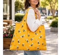 Bolsa de compras plegable reutilizable, bolsa grande y ligera con estampado | Bolsa plegable ligera con almacenamiento espacioso y asas cómodas para alimentos, recados, viajes y transporte diario.